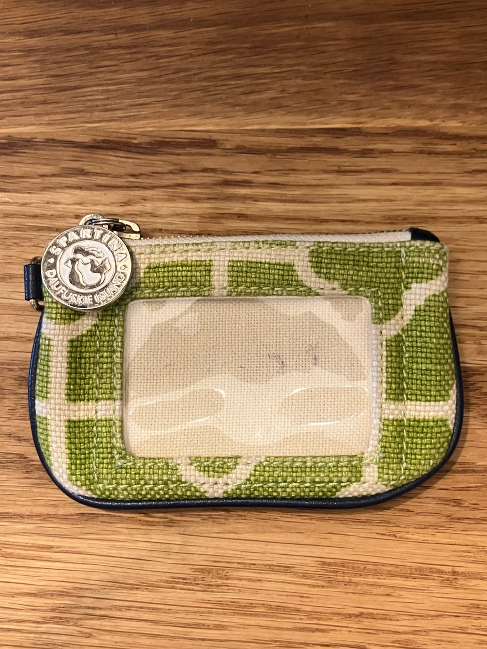 Spartina Daufuskie Island Green Linen Leather Cell Wristlet Wallet